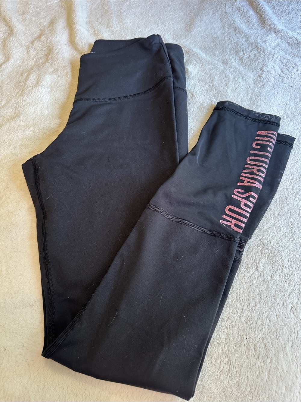 Victoria Secret Sport Black Leggings with Pink Logo sequins